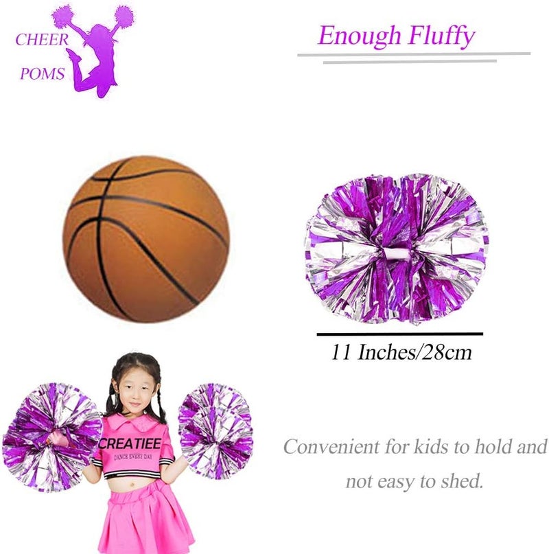 CREATIEE-PRO 4Pcs Metallic Cheerleading Pom Poms, Creatiee 2 Pair Cheerleader Cheering Squad Pompoms for School Sports Dance Games Team Spirit Cheer - Image 4