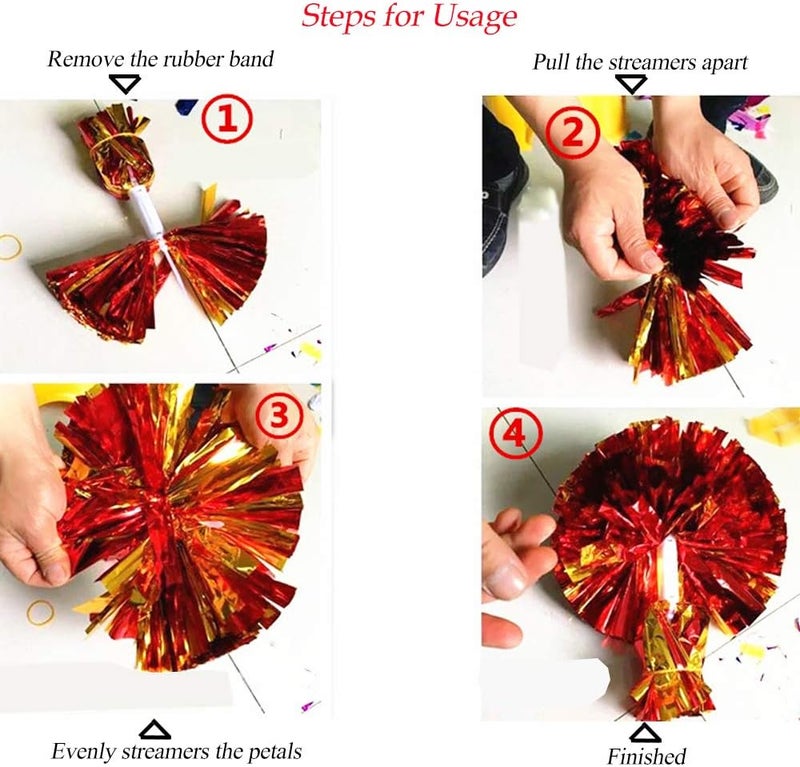 CREATIEE-PRO 4Pcs Metallic Cheerleading Pom Poms, Creatiee 2 Pair Cheerleader Cheering Squad Pompoms for School Sports Dance Games Team Spirit Cheer - Image 3