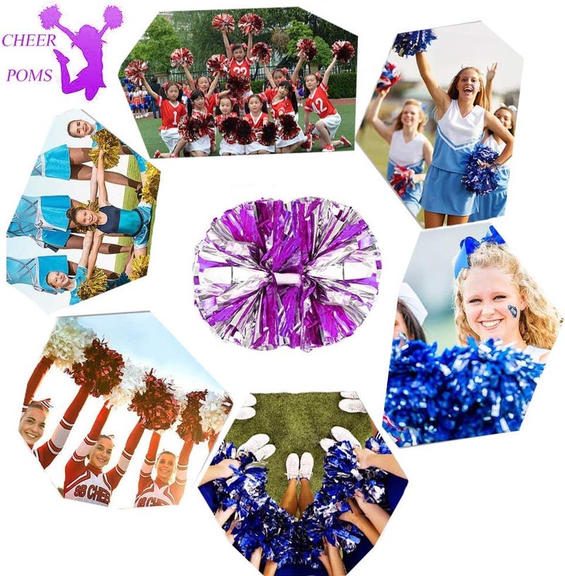 CREATIEE-PRO 4Pcs Metallic Cheerleading Pom Poms, Creatiee 2 Pair Cheerleader Cheering Squad Pompoms for School Sports Dance Games Team Spirit Cheer - Image 5