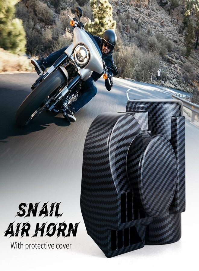 FARBIN بوق قطار فاربين للسيارات والدراجات النارية والشاحنات، بوق هوائي مع غطاء للبوق، طقم بوق سيارة بصوت قطار 12 فولت، بوق عالي الصوت 150 ديسيبل للدراجات النارية والشاحنات والقوارب والشاحنات الصغيرة (12 فولت، غلاف أسود). - Image 2