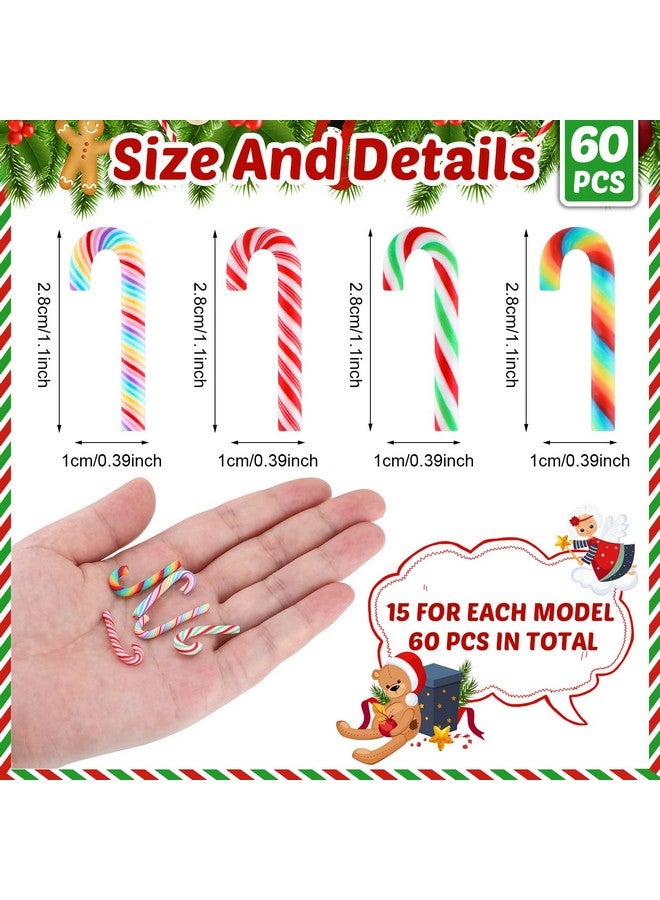 Giegxin 60 Pcs Christmas Candy for Crafts Plastic Fake Candy Decor Peppermint Ornaments Rainbow Mini Faux Candy for Tree Hanging DIY Xmas Decor Party Decoration Craft (Cane,Small) - Image 2