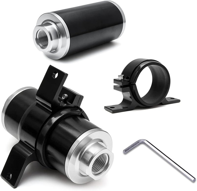 Plobeda 50mm Inline Fuel Filter with Mounting Bracket and Wrench - Universal Cleanable Black - Image 2