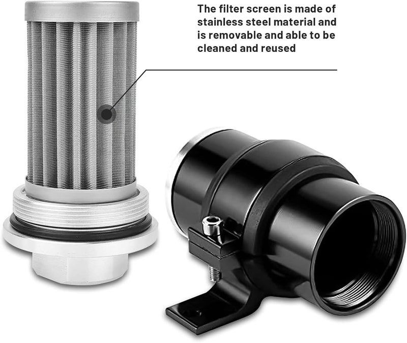 Plobeda 50mm Inline Fuel Filter with Mounting Bracket and Wrench - Universal Cleanable Black - Image 3