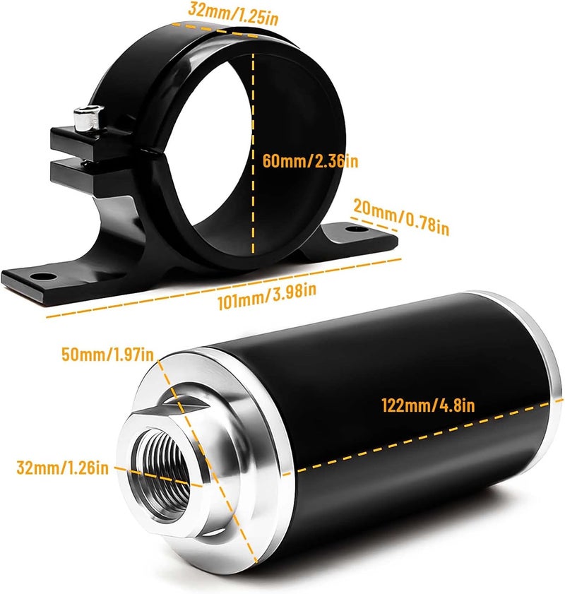Plobeda 50mm Inline Fuel Filter with Mounting Bracket and Wrench - Universal Cleanable Black - Image 4
