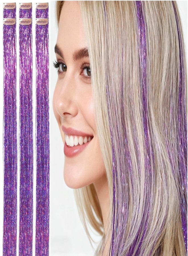 CelineBella Purple Tinsel Hair Extensions Kit,Clip In,24 Inch 80 Strands per Piece,Glitter Fairy Hair Strands for Women New Year Party Halloween Festival Gift - Image 1