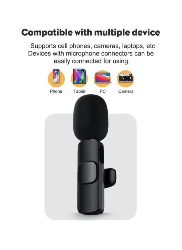 2.4GHz 2 in 1 K8 Wireless Microphone, Digital Mini Portable Recording Clip Mic with Receiver for All Type-C Lightning Mobile Phones Camera Laptop for Blogging YouTube Online Class