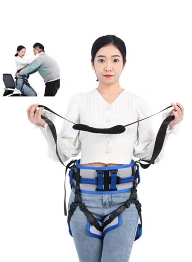 شو وو حزام مشية طبي للتمريض، حزام نقل تمريض غير قابل للانزلاق مع مقابض، حزام نقل مساعد للوقوف والرفع للمعاقين وكبار السن والمصابين، أزرق - Image 1