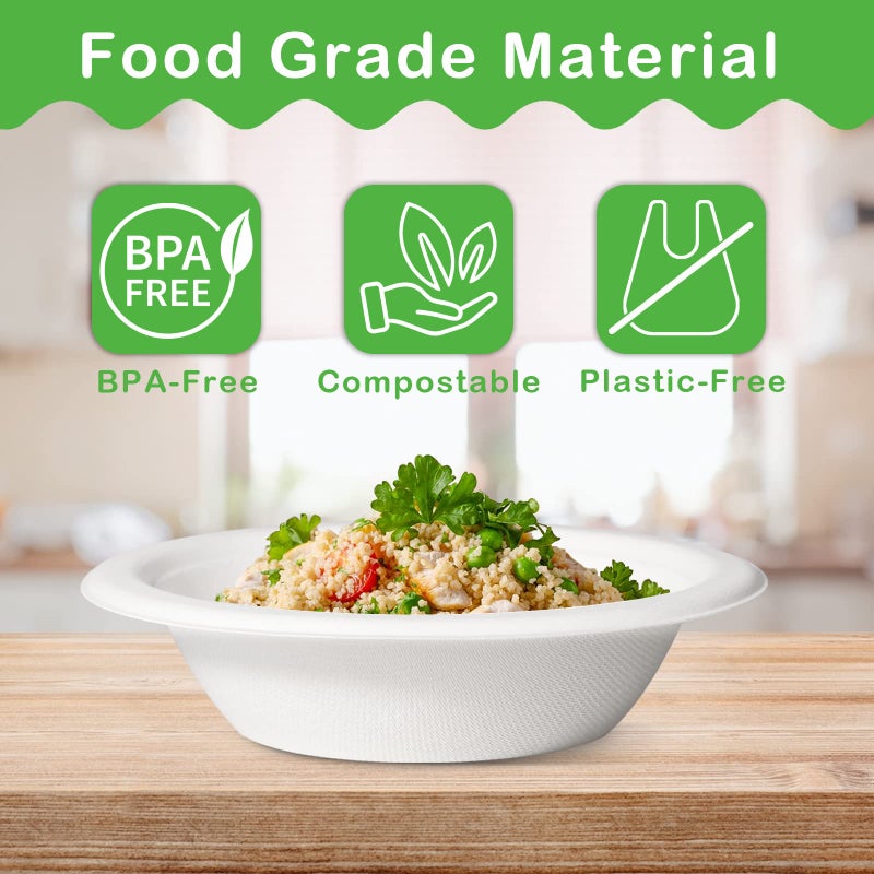 greensight 12oz Paper Bowls Heavy-Duty  100 Pack Disposable Bowls for Hot Soup Biodegradable Compostable Bowls Made of White Bagasse  Microwave Safe bowls for Salad  Ice Cream  Dessert - Image 4