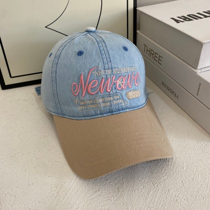 Color Block Cap Women Summer Embroidered Wide Brim Denim Hat Cotton - Image 1