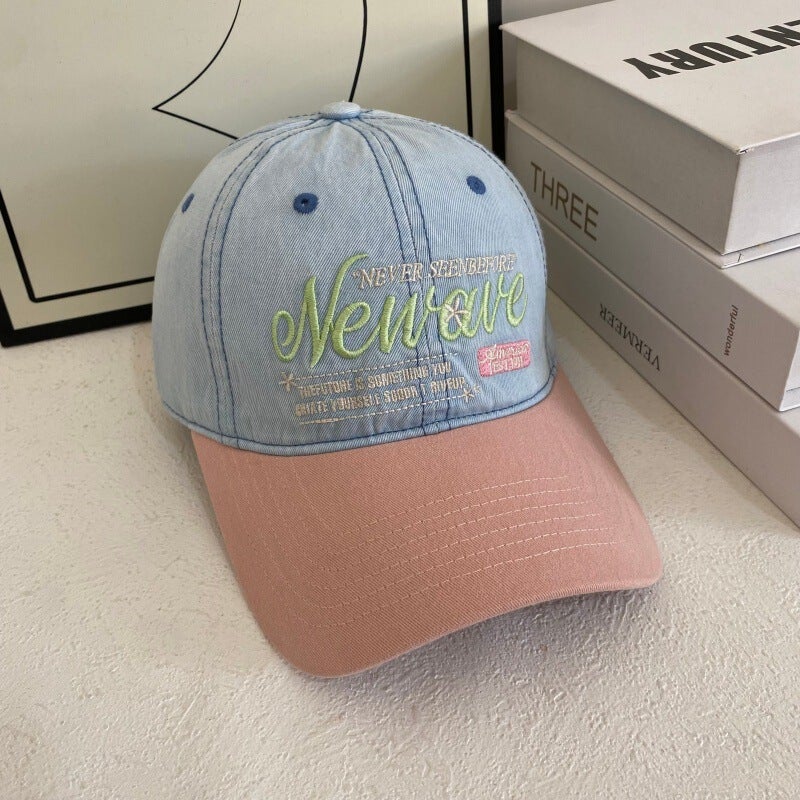 Color Block Cap Women Summer Embroidered Wide Brim Denim Hat Cotton - Image 4