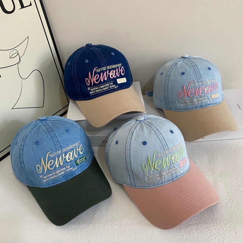 Color Block Cap Women Summer Embroidered Wide Brim Denim Hat Cotton - Image 2