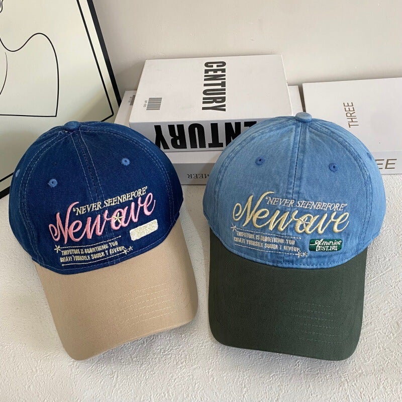 Color Block Cap Women Summer Embroidered Wide Brim Denim Hat Cotton - Image 3