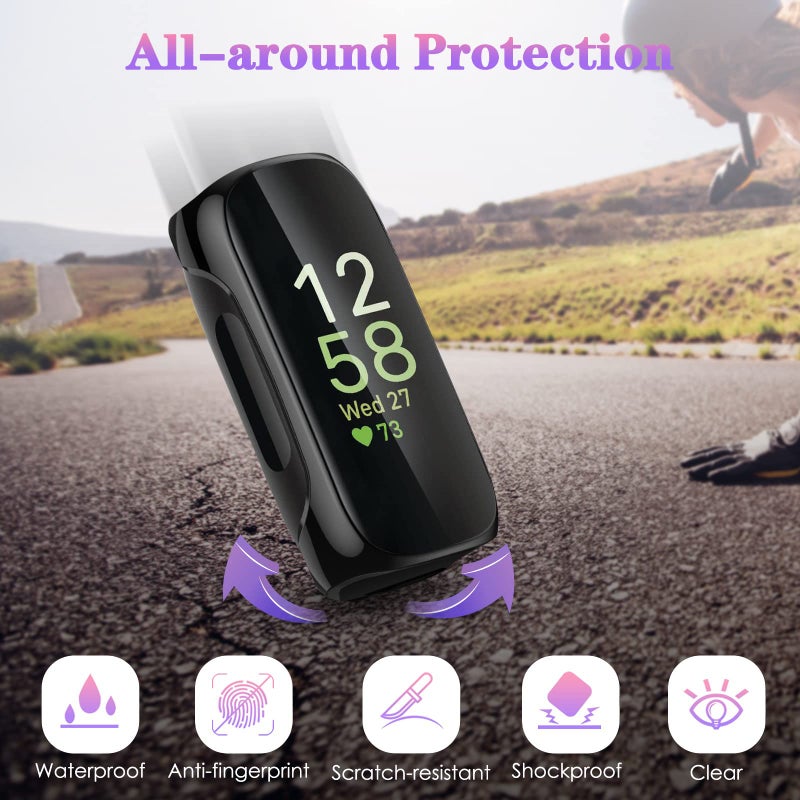 FINTIE 3 Pack Case Compatible with Fitbit Inspire 3 2 HR, Flexible Soft Full-Around watch Screen Protector TPU Case Cover Bumper Shell, Black/Clear/Rose Pink - Image 3