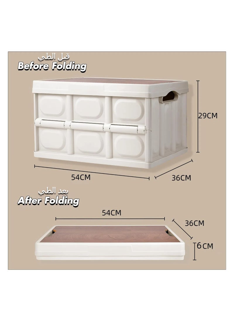 XICEN Foldable Storage Box,Collapsible Camping Box With Wooden Lid For Indoor Pool Toys Snacks, Portable Waterproof Storage Container For Outdoor Barbeque Picnic Fishing Car,Home Garage Organization（White large 56L）  - Image 2