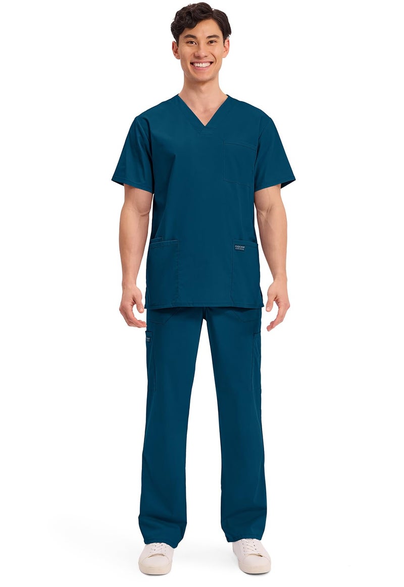 Cherokee Men's V-Neck Top Traditional fit with 4 Pockets, Ultra Soft, Durable, Fade Resistant, 2-Way Stretch Fabric Plus Size - WW695, 4XL, Caribbean Blue - Image 5