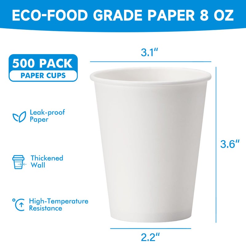 RACETOP 8 oz 500 Pack Disposable Paper Coffee Cups, Disposable Paper Cups, Hot Coffee Cups for Office, Party, Home - Image 2