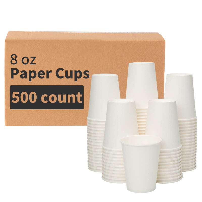 RACETOP 8 oz 500 Pack Disposable Paper Coffee Cups, Disposable Paper Cups, Hot Coffee Cups for Office, Party, Home - Image 1