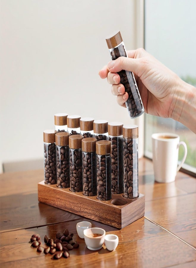 TREELF Coffee Bean Storage,Coffee Storage Container with Walnut Solid Wood Base,Coffee Bean Container,12 Tubes Single Dose with Wooden Holder(Type 2) - Image 4