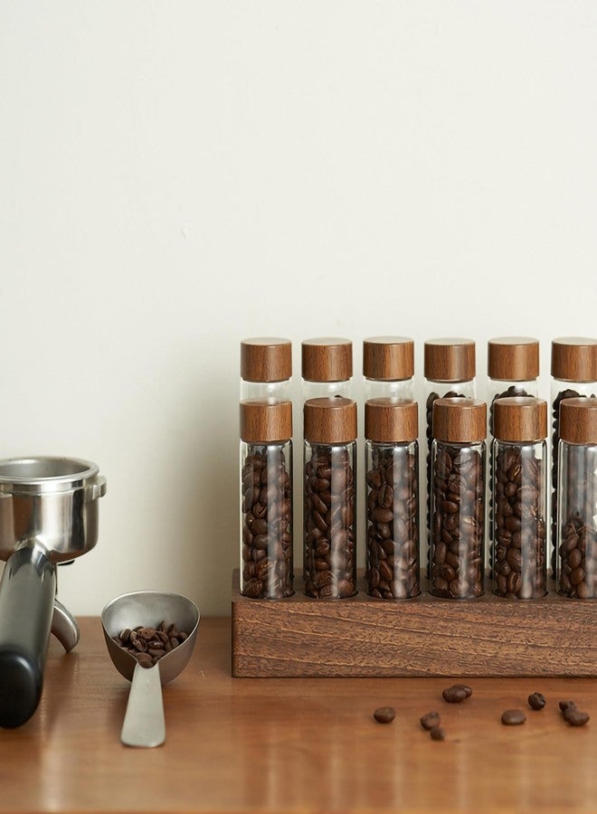 TREELF Coffee Bean Storage,Coffee Storage Container with Walnut Solid Wood Base,Coffee Bean Container,12 Tubes Single Dose with Wooden Holder(Type 2) - Image 3