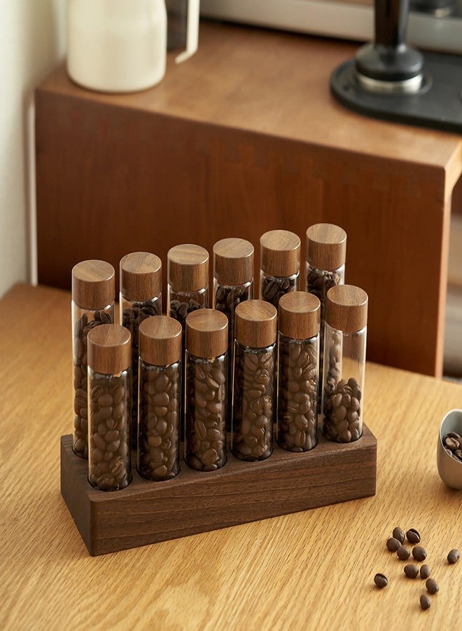 TREELF Coffee Bean Storage,Coffee Storage Container with Walnut Solid Wood Base,Coffee Bean Container,12 Tubes Single Dose with Wooden Holder(Type 2) - Image 5