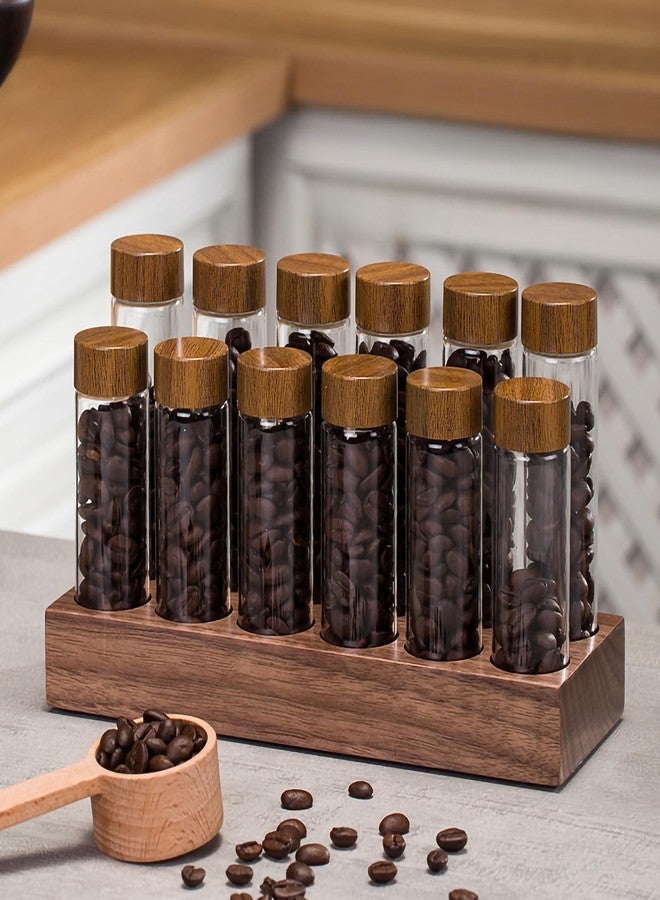 TREELF Coffee Bean Storage,Coffee Storage Container with Walnut Solid Wood Base,Coffee Bean Container,12 Tubes Single Dose with Wooden Holder(Type 2) - Image 1