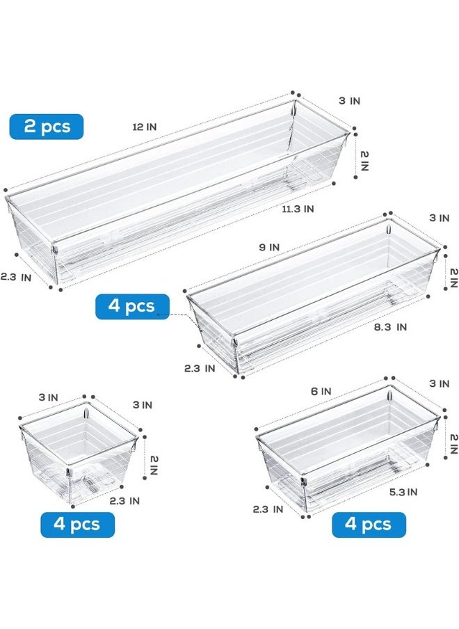 Zimtal Drawer Organizer Set of 4 Size Versatile Desk Drawer Organizers and Storage Bins for Makeup, Bedroom, Jewelry, and Kitchen/Office Devices made of Clear Plastic (14 pcs)  - Image 2
