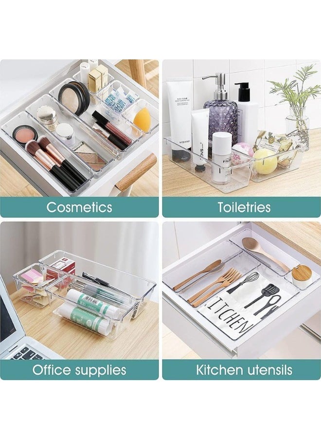 Zimtal Drawer Organizer Set of 4 Size Versatile Desk Drawer Organizers and Storage Bins for Makeup, Bedroom, Jewelry, and Kitchen/Office Devices made of Clear Plastic (14 pcs)  - Image 4
