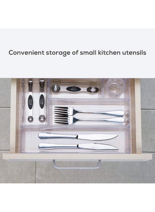 Zimtal Drawer Organizer Set of 4 Size Versatile Desk Drawer Organizers and Storage Bins for Makeup, Bedroom, Jewelry, and Kitchen/Office Devices made of Clear Plastic (14 pcs)  - Image 5