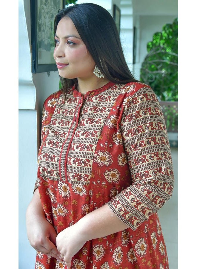Yash Gallery Women's Cotton Floral Print Anarkali Kurta (5X-Large Red) - Image 5