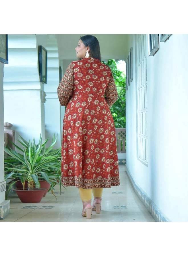 Yash Gallery Women's Cotton Floral Print Anarkali Kurta (5X-Large Red) - Image 4