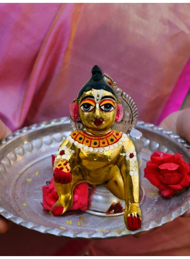 Divine Design Ashtdhaatu Ladoo Gopal ji | Bal Gopal Murti for Home Temple & Pooja | Brass Krishna Statue (Size 4 Inch)  - Image 5