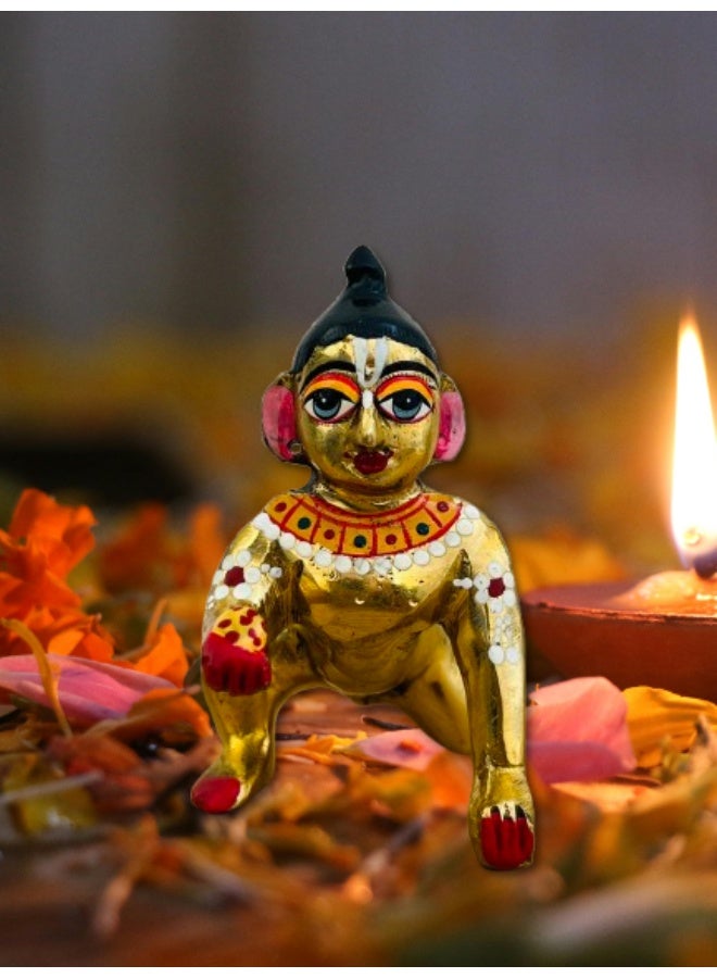 Divine Design Ashtdhaatu Ladoo Gopal ji | Bal Gopal Murti for Home Temple & Pooja | Brass Krishna Statue (Size 4 Inch)  - Image 4