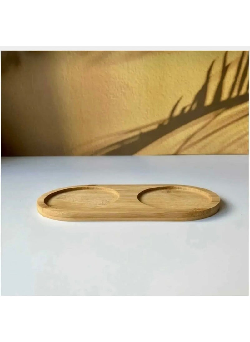 Kitchen Pembelia Bamboo Oil Can, Liquid Soap Presentation Tray, 2 Section Presentation Plate  - Image 1