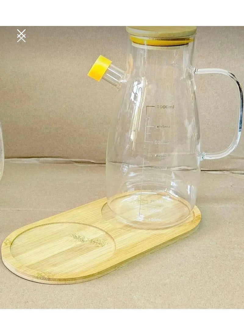 Kitchen Pembelia Bamboo Oil Can, Liquid Soap Presentation Tray, 2 Section Presentation Plate  - Image 2