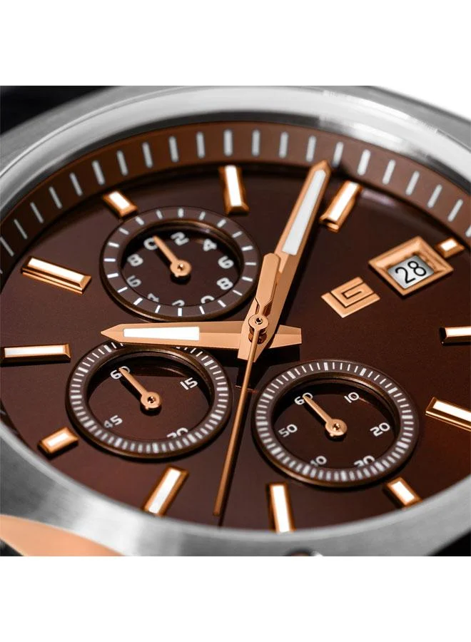 غاي لاروش ساعة رينو كرونوغراف للرجال بقرص بني وسوار جلد بني . مم