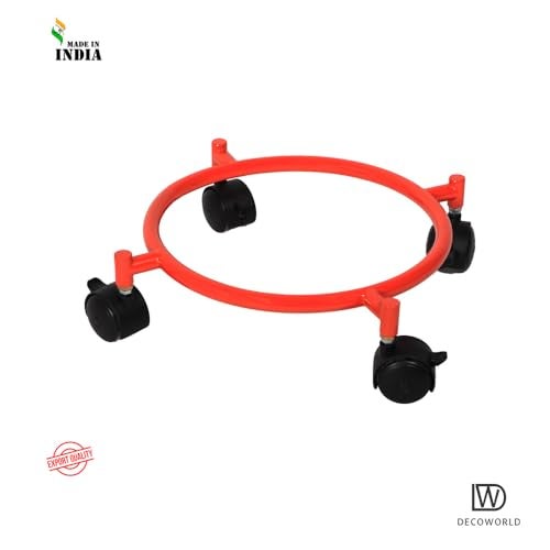 DECOWORLD || Premium Metal Gas Cylinder Trolley with Wheels || Cylinder Stand || Gas Stand ||Trolley for Gas Cylinder || Easy Movable Gas Cylinder Stand (Red) - Image 5