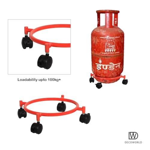 DECOWORLD || Premium Metal Gas Cylinder Trolley with Wheels || Cylinder Stand || Gas Stand ||Trolley for Gas Cylinder || Easy Movable Gas Cylinder Stand (Red) - Image 4