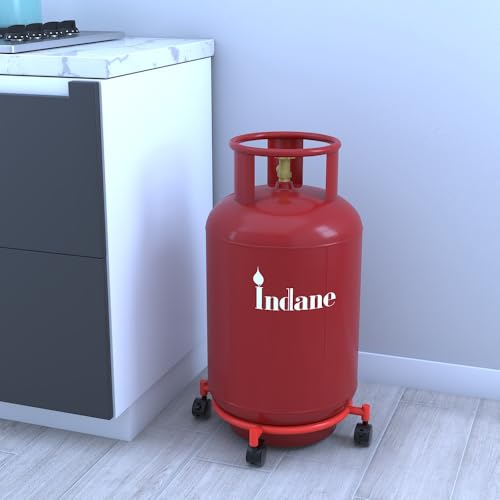 DECOWORLD || Premium Metal Gas Cylinder Trolley with Wheels || Cylinder Stand || Gas Stand ||Trolley for Gas Cylinder || Easy Movable Gas Cylinder Stand (Red) - Image 2