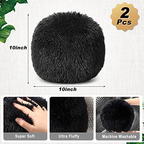 Harrycle 2 Pack Plush Round Ball Throw Pillow 10 Inch Nordic Soft Boucle Pillows Spherical Fuzzy Pillows Circle for Couch Sofa Bed Bedroom Living Room Office School Chair DecorationsBlack - Image 3