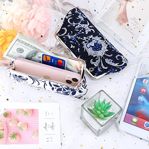 Oyachic 2 Packs Large Floral Coin Purses Canvas Cash Wallet Make Up Bag Vintage Change Pouch Key Holder Kiss lock Clasp Clutch - Image 5