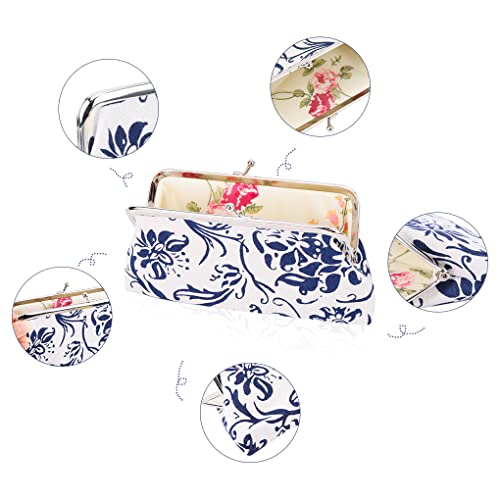 Oyachic 2 Packs Large Floral Coin Purses Canvas Cash Wallet Make Up Bag Vintage Change Pouch Key Holder Kiss lock Clasp Clutch - Image 3