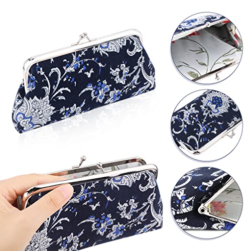 Oyachic 2 Packs Large Floral Coin Purses Canvas Cash Wallet Make Up Bag Vintage Change Pouch Key Holder Kiss lock Clasp Clutch - Image 2