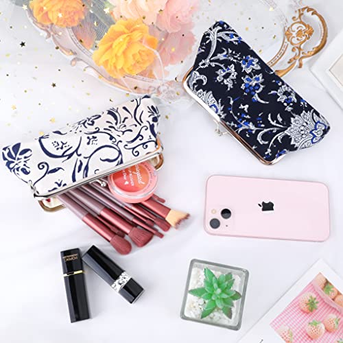 Oyachic 2 Packs Large Floral Coin Purses Canvas Cash Wallet Make Up Bag Vintage Change Pouch Key Holder Kiss lock Clasp Clutch - Image 4
