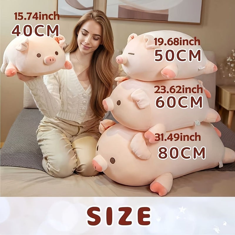 Squishy Pink Fatty Pig Plush Toy 15.75inch Cartoon Lying Pig Doll Bolster Pillow Perfect Gift for Kids Collectors - Image 2