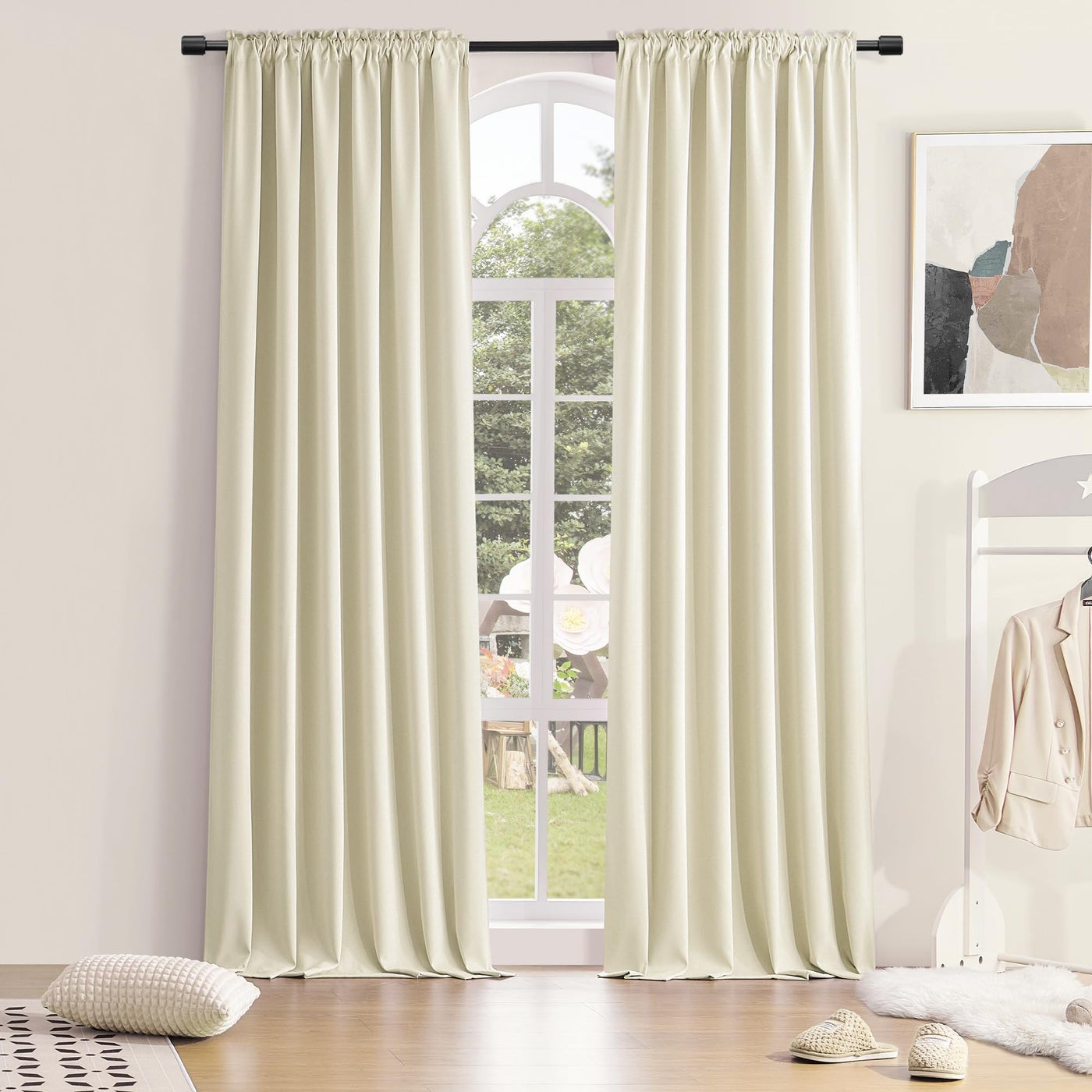 Donren Thermal Room Darkening Draperies Window Curtain Panels - Easy Care Solid Rod Pocket Curtains For Dining Room (52 W X 96 L 2 Panels Cream Beige)