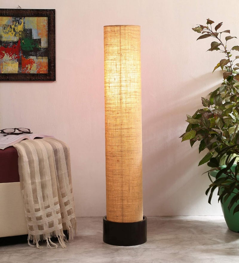 AMDHOME Beige Jute Round Brown Wood Floor Lamps BeigeJute - Image 1