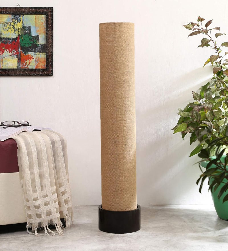 AMDHOME Beige Jute Round Brown Wood Floor Lamps BeigeJute - Image 2