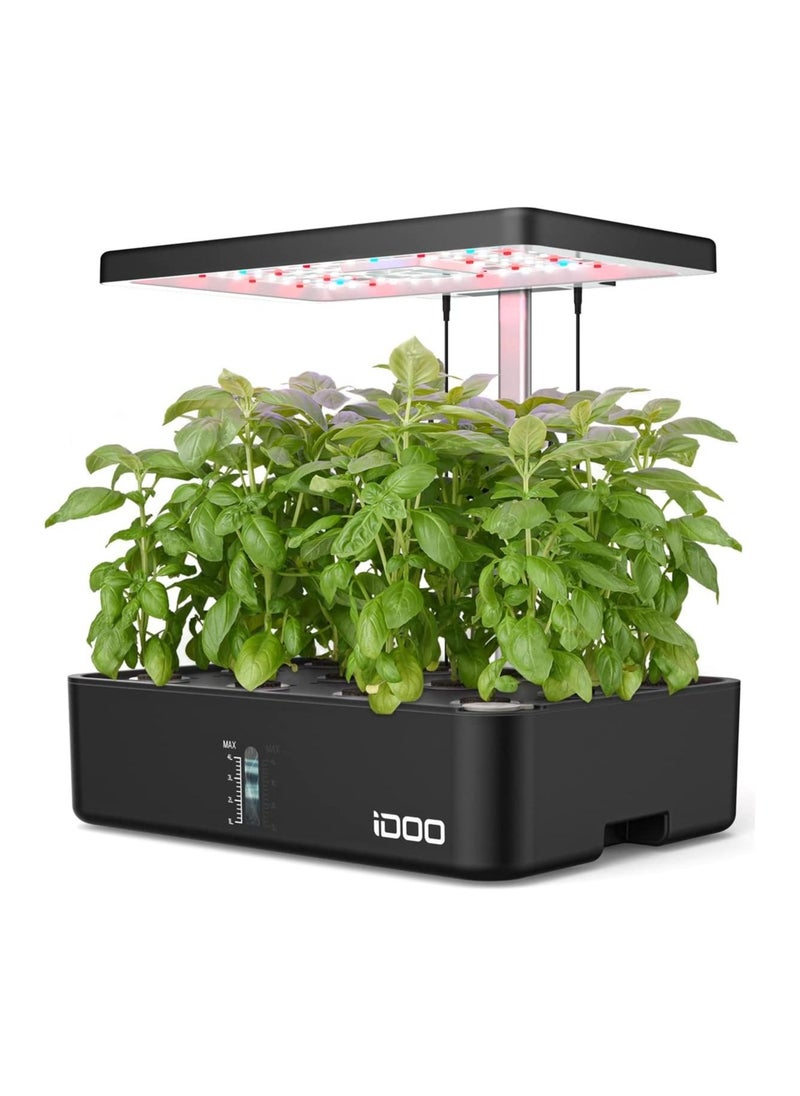 iDOO - iDOO 12 Pods Hydroponics Growing System, Indoor Herb Garden with 23W LED Grow Light, Automatic Timer, Germination Kit with Fan, Height Adjustable for Home Kitchen - Black - Image 1