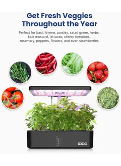 iDOO iDOO 12 Pods Hydroponics Growing System, Indoor Herb Garden with 23W LED Grow Light, Automatic Timer, Germination Kit with Fan, Height Adjustable for Home Kitchen - Black  - Image 5