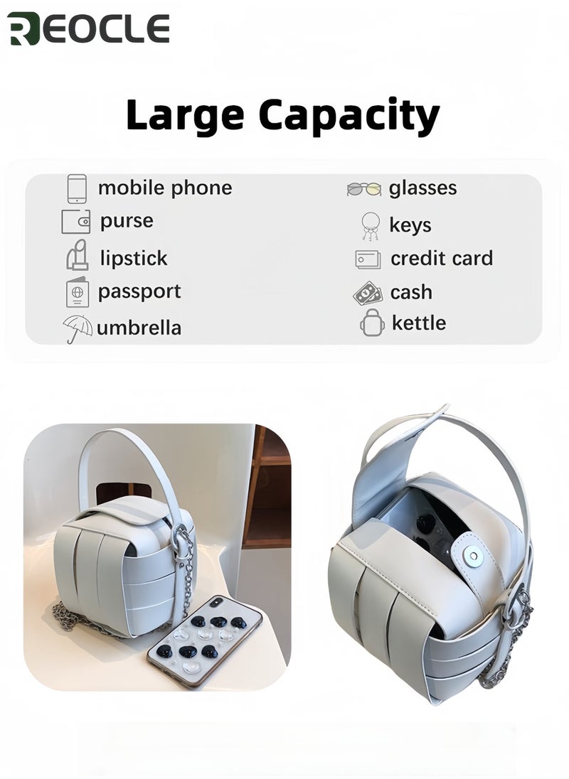 ريوكل حقائب كروس بودي للنساء حقيبة توت صغيرة حقيبة مربعة من الجلد المقاد حقيبة يد عصرية لقضاء الإجازات والسفر والعمل - Image 3